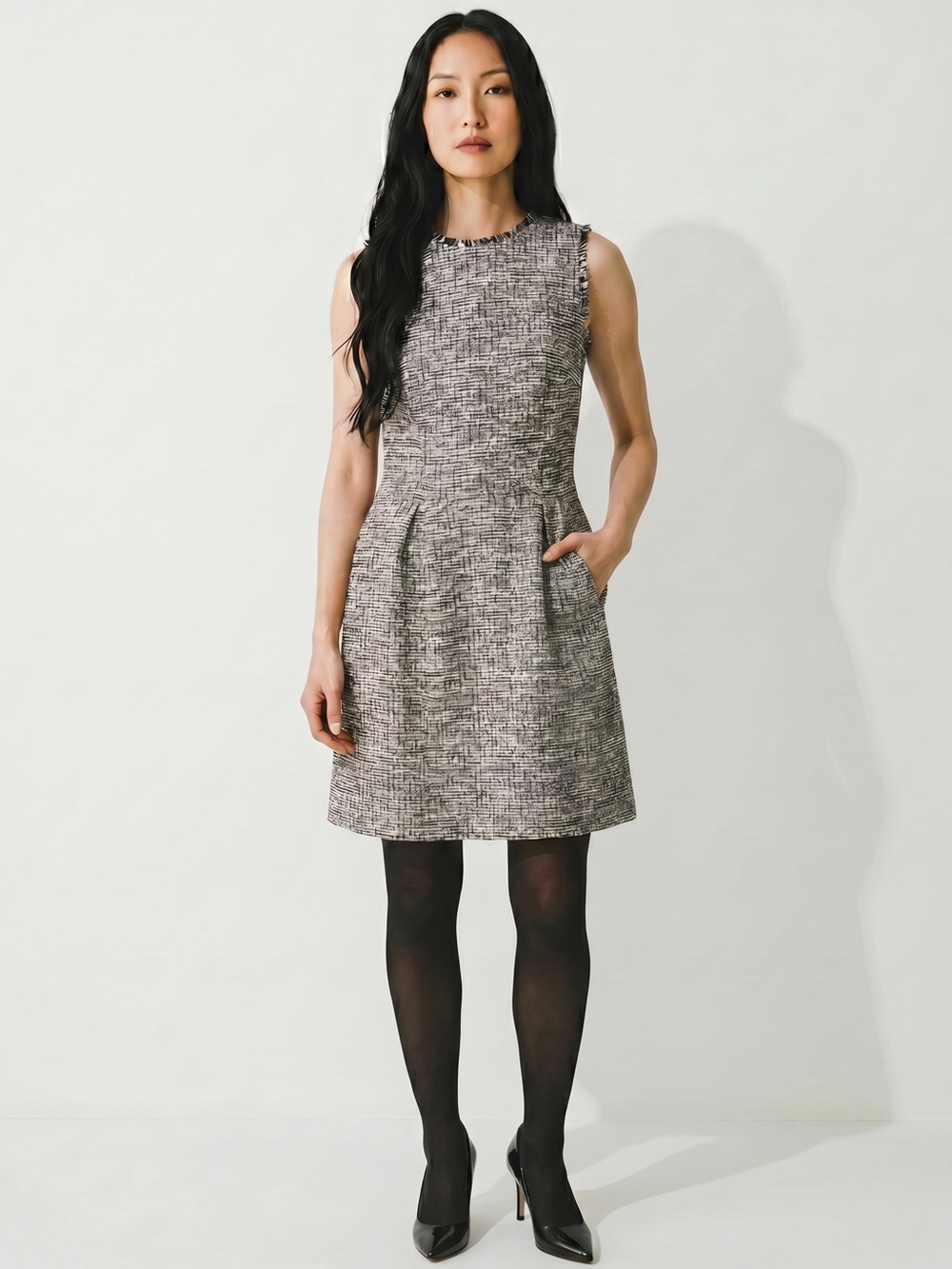 LOFT Black/White Shimmer Tweed Boucle Knit Short Dress - Size 6 (NWOT)